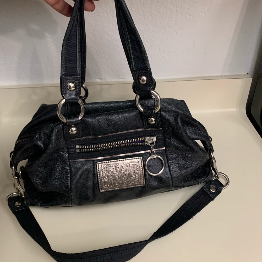Black Coach Poppy Handbag Purse Front Zipper
